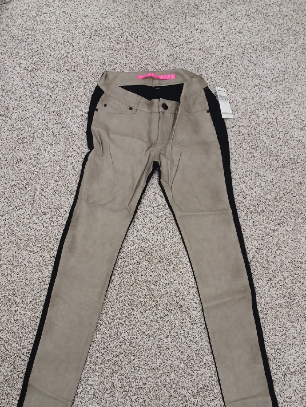 Women's Two-Tone Faux Olive Green Leather with Soft Black Stretch Pant Size 3
